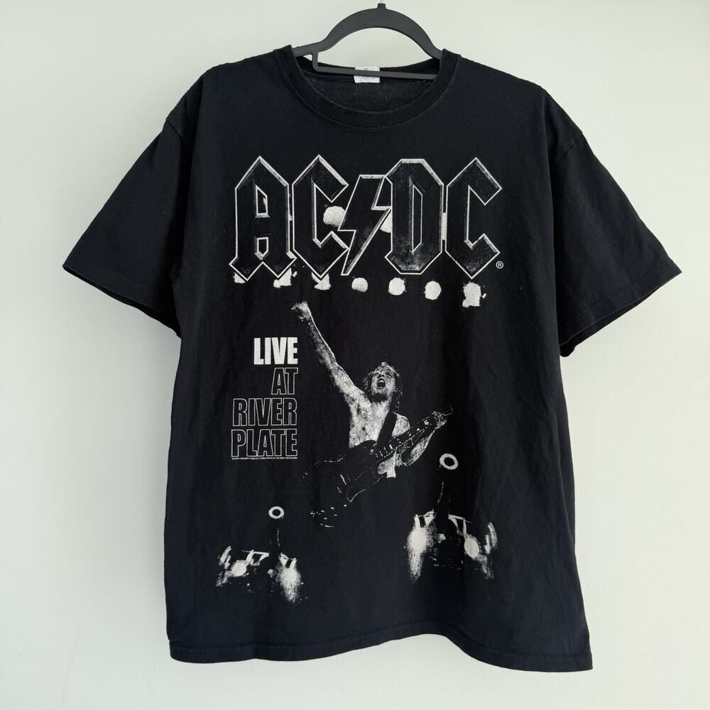 Vintage AC/DC Shirt Large Black Tour Band Tee Graphic Y2K 2000s Fade Rock Anvil